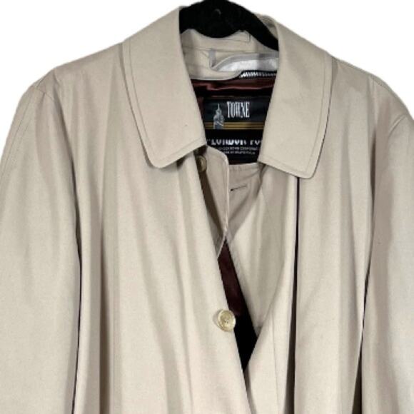 London Fog Towne Men’s Vintage Retro Classic Trench Coat Lined Tan Size 44R - Picture 6 of 12